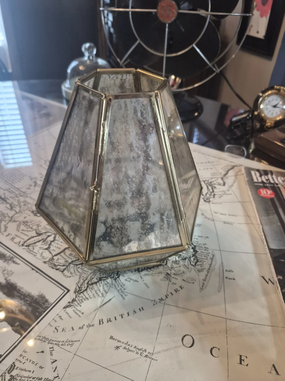 Brass Mirrored Geometric Decorative Accent - Gold
